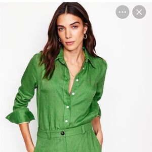 Boden Linen Vibrant Green Long Sleeve Shirt